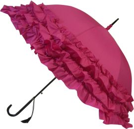 Boutique Triple Frill Stick Auto Umbrella Pink