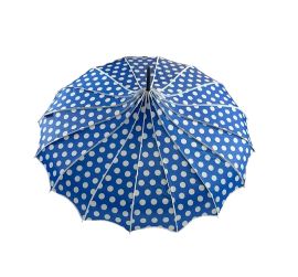Boutique Polka Dot Ribbed Pagoda Umbrella Blue